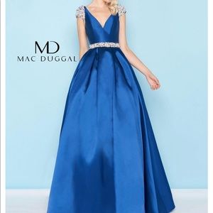 Mac Duggal Blue Encrusted Ball Gown